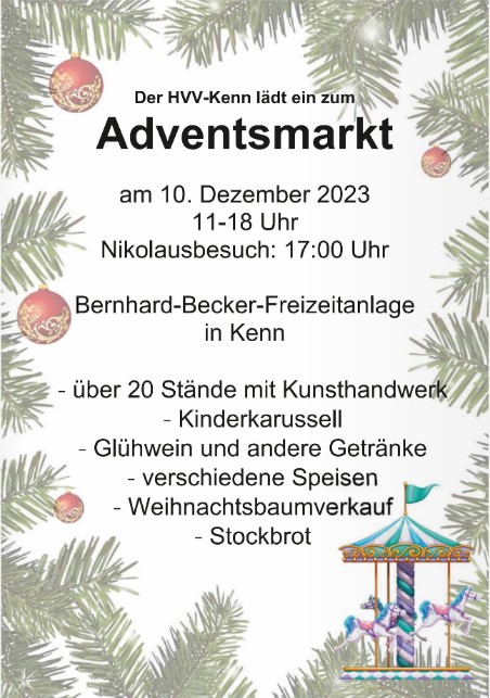 Adventsmarkt 2023 und Nikolausfeier HVV Kenn Plakat